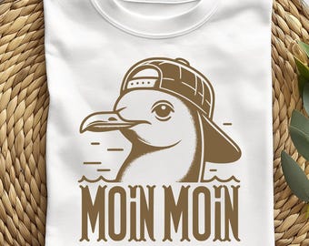 Gaviota retro Moin Moin SVG Motivo de gaviota monocromática con gorra Láser xTool Diseño del norte de Alemania Archivo PNG Sublimación DTF Clipart Marítimo Marítimo