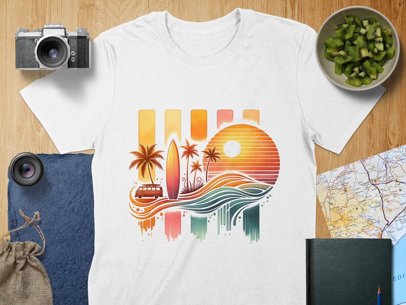 Retro Beach PNG, Summer Vibes Sublimation Design, Surf TShirt & Mug Clipart, Sunset Digital Download,Retro Beach Camper Design image 8