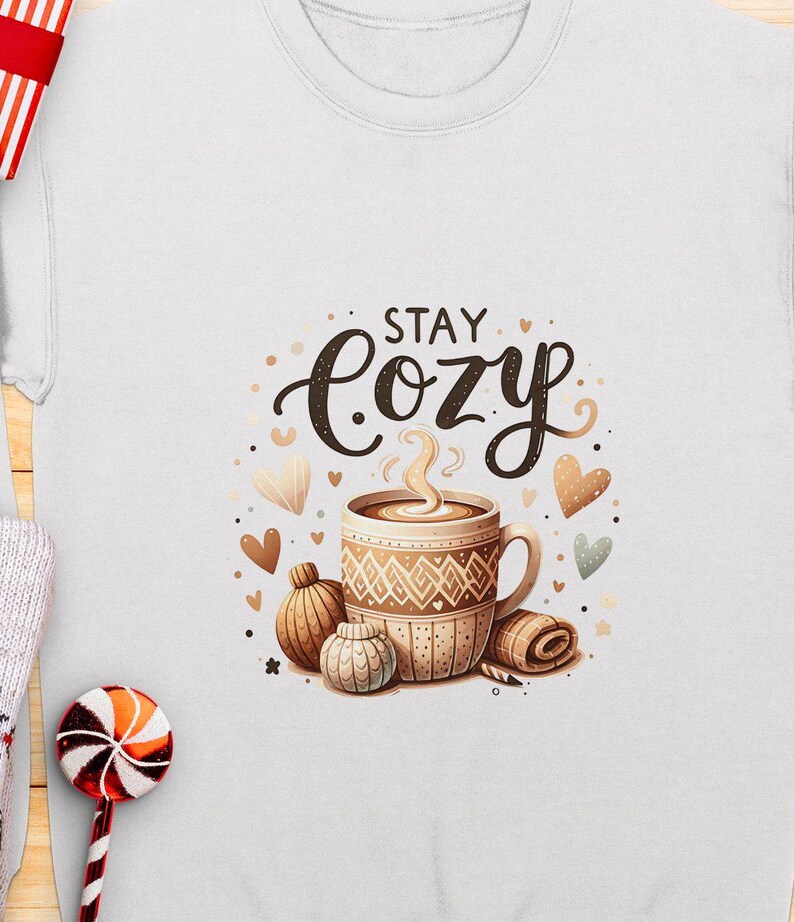 Blijf gezellig T-shirtontwerp png Warme en gezellige mok sublimatie digitale download Winterontwerp Koffie clipart Herfstontwerp Hygge-stijl png DTF afbeelding 6