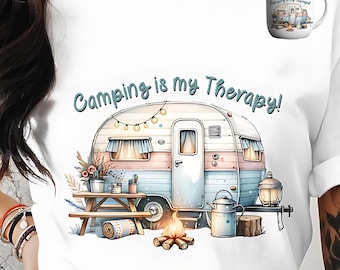 Camping is my Therapy PNG file T-shirt and mug sublimation design Camping Caravan RV Life Digital Art Illustration Download Print