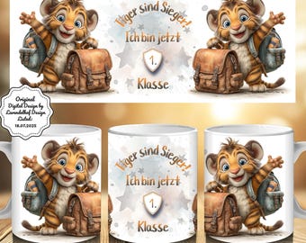 Cute Tiger First Day of School Boy PNG Coffee Mug Design 11oz I'm Now in 1st Grade 2026 Sublimation Design Digital Print
