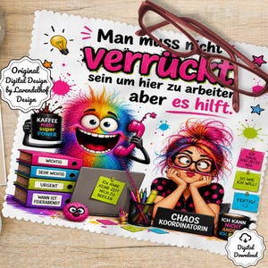 Grappig brillenpoetsdoekje voor kantoorhumor, ideaal voor thuis of op kantoor. Je hoeft niet gek te zijn. Collega's, vrouwelijke collega, sublimatieontwerp, digitale PNG, brillen, DTF.