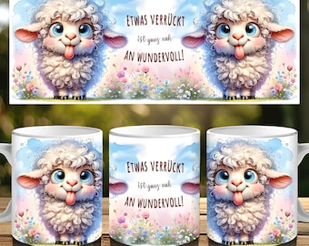 Cute sheep, slightly crazy, German sayings, sublimation design, coffee mug design, German, 11oz, digital art print file download