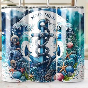 Moin Moin 20oz Skinny Tumbler Wrap Maritime Design png, Nautical anchor motif Moin Moin Tumbler png,Coastal design,Sea lover motif png