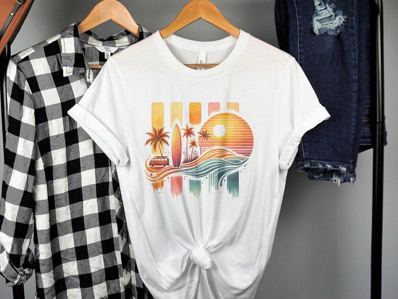 Retro Beach PNG, Summer Vibes Sublimation Design, Surf TShirt & Mug Clipart, Sunset Digital Download,Retro Beach Camper Design image 3