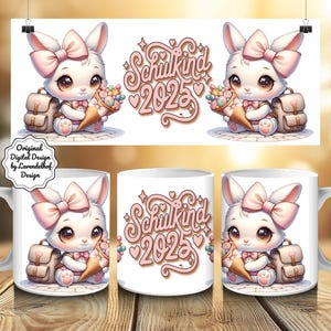 Cup wrap 11oz school cup girl 2025 school child cute rabbit with school cone school enrollment gift idea Lavendelhof Design