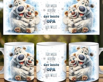 Best Grandpa Cute Polar Bear Sublimation Design German Sayings 11oz Mug Wrap Coffee Cup Design Digital DTF Print File
