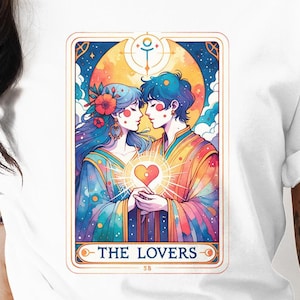 The Lovers Tarot-Karte TShirt Design png, Romantisches und Mystisches TShirt für Spirituelle und Tarot-Liebhaber,Valentine Design PNG