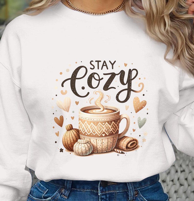 Blijf gezellig T-shirtontwerp png Warme en gezellige mok sublimatie digitale download Winterontwerp Koffie clipart Herfstontwerp Hygge-stijl png DTF afbeelding 3