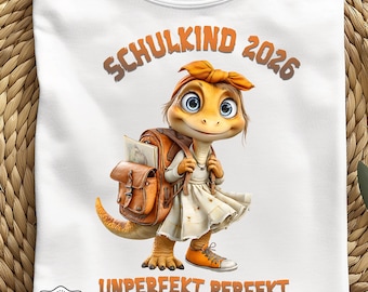 Schoolchild 2026 PNG cute dinosaur first day of school girl T-shirt sublimation design German print digital