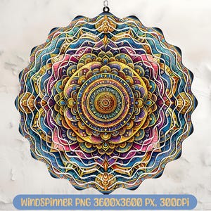 Girandola a vento Boho Mandala PNG, Design a sublimazione di mandala colorati, Arte della girandola a vento spirituale, Decorazione da giardino zen, Girandola da meditazione