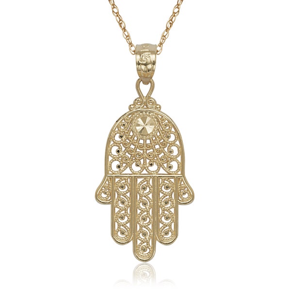 Hamsa Gold Filled Necklace, Gold Hamsa Necklace, Fatima Hand Medallion