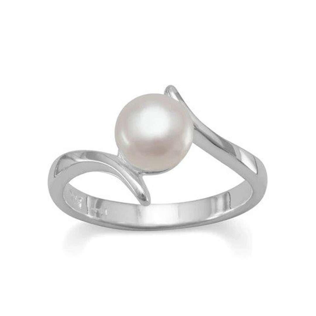 925 Sterling Silver Crossover Modern Freshwater Cultured Pearl Ring