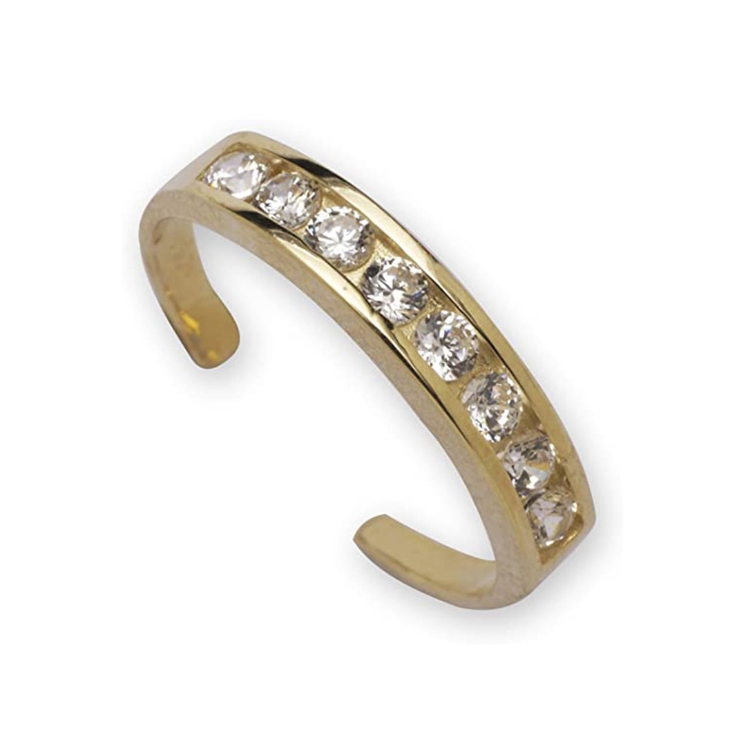 Solid 10K Gold or Sterling Silver Adjustable Channel CZ Toe Ring