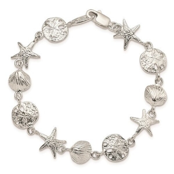 thumbnail image 2 of Ocean Beach Sterling Silver Bracelet - 925 Silver With Sand Dollar, Starfish, Seashell - 7.5 Inches 2 of 6