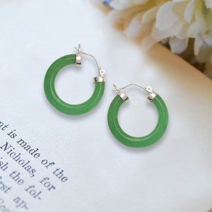 Curata Sterling Silver/Rhodium Green and Lavender Jade or Black Onyx Tube Hoop Earrings - 4mm x 26mm - Jade Hoop Earrings for Women - Gifts