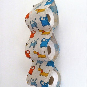 Bathroom toilet paper holder, funny dogs bathroom decor, kids bathroom decor, colorful dogs linen  fabric roll hanger