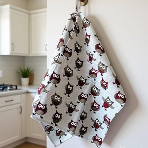 Handcrafted Linen Owl Tea Towel: Natural Flax Kitchen Decor