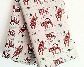 Tiger Print Linen Tea Towel: Rustic Kitchen Washcloth