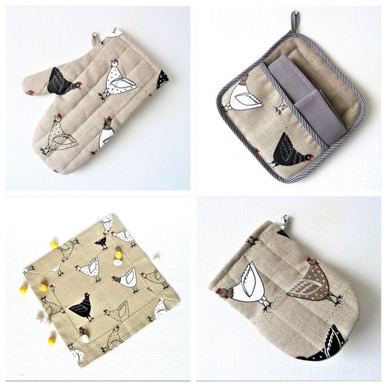 Linen Chicken Oven Mitt: Unique Kitchen Gift, Housewarming Present image 6