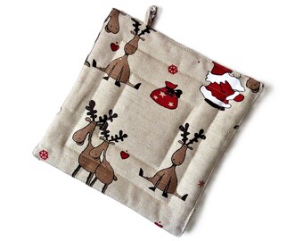 Santa Linen Pot Holder: Christmas Kitchen Decor