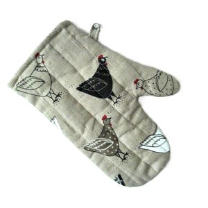 Linen Chicken Oven Mitt: Unique Kitchen Gift, Housewarming Present image 3