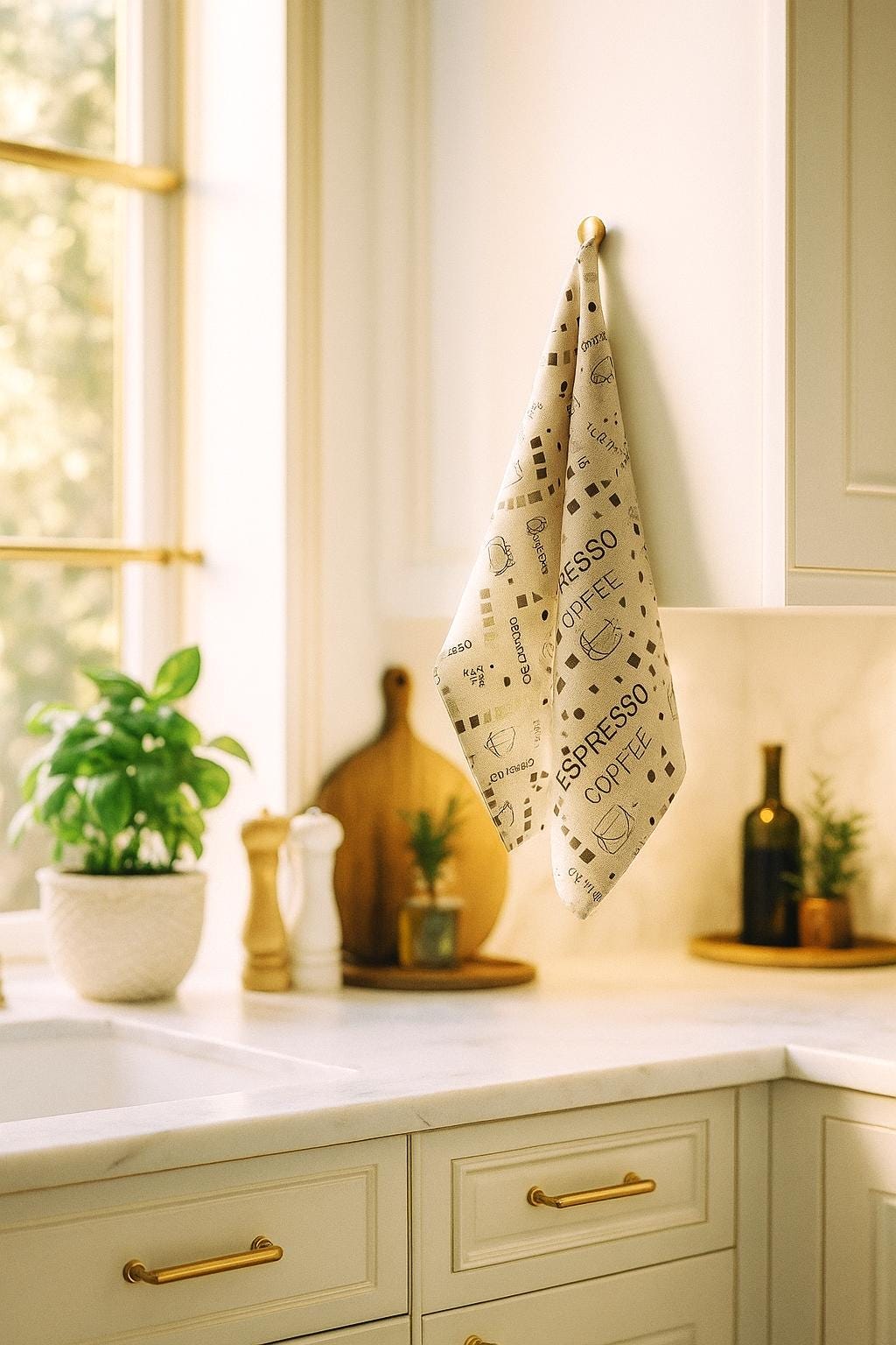 Coffee Linen Tea Towel: Natural Kitchen Decor, 18.5x27