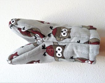 Stylish linen oven mitt, heat-insulated padding, bird gift, owl lover gift set, ofenhandschuhe, linen kitchen accessories set