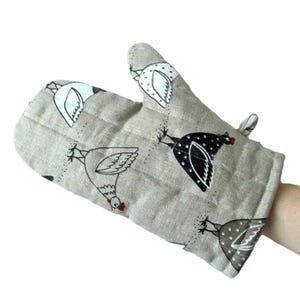 Linen Chicken Oven Mitt: Unique Kitchen Gift, Housewarming Present image 4
