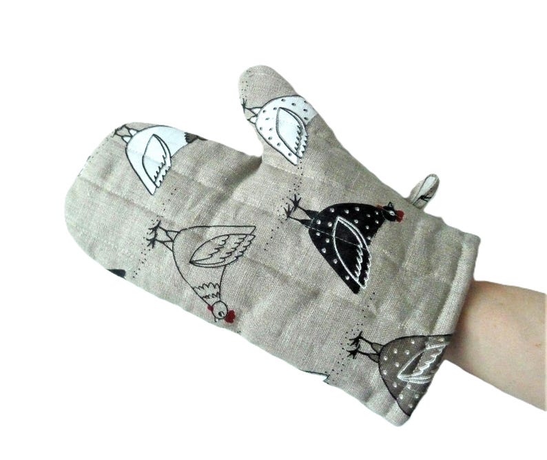Linen Chicken Oven Mitt: Unique Kitchen Gift, Housewarming Present image 4