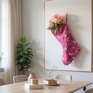 Roze kerstsok van borsjt-linnen: uniek kerstdecor