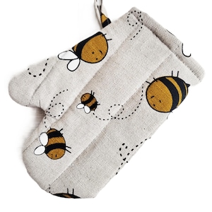 Leinen Kinder Ofenhandschuh: Honeybee Topflappen, Isolierte Mini Size