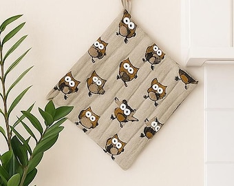 Linen Owl Pot Holder: Heat Resistant Kitchen Trivet