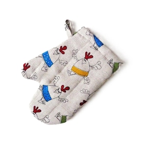 Agarradera de lino con forma de gallina para niños: guante de cocina divertido