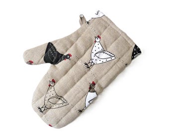 Linen Chicken Oven Mitt: Unique Kitchen Gift, Housewarming Present