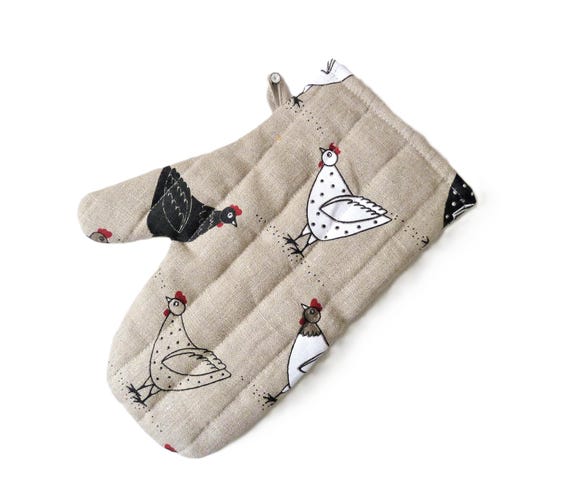 Linen Chicken Oven Mitt: Unique Kitchen Gift, Housewarming Present