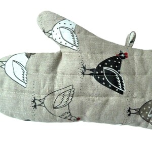 Linen Chicken Oven Mitt: Unique Kitchen Gift, Housewarming Present image 2