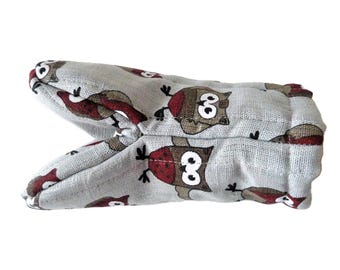 Linen Oven Mitt – Owl and Bird Print, Heat Resistant Kitchen Glove