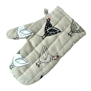 Linen Chicken Oven Mitt: Unique Kitchen Gift, Housewarming Present image 5