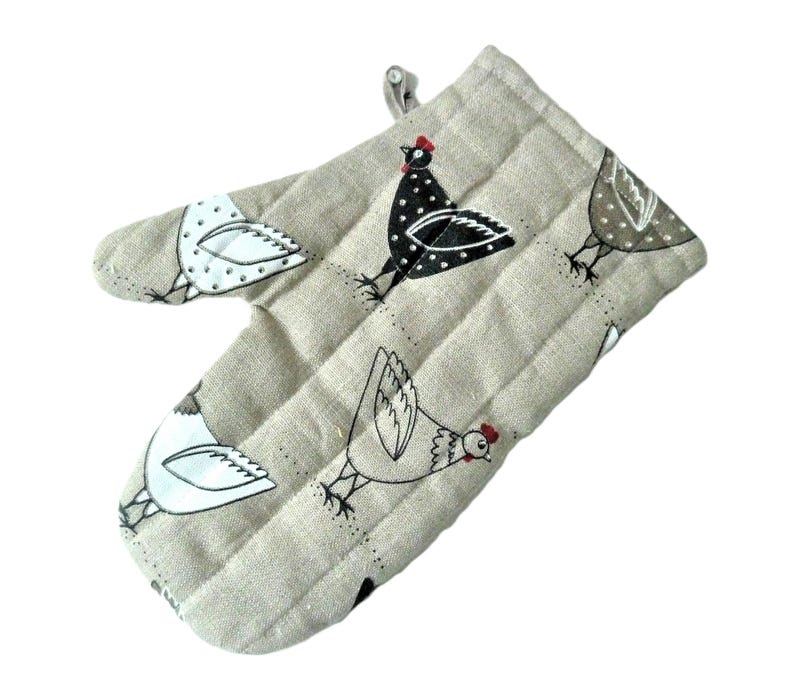 Linen Chicken Oven Mitt: Unique Kitchen Gift, Housewarming Present image 5