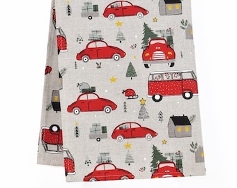Linen Car Tea Towel: Christmas Kitchen Decor (18.5x27&quot;)