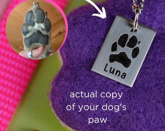 Real Dog Paw Print Necklace • Actual Dog or Cat Pawprint Jewelry • Engraved Custom Personalized Charm •Memorial Dog Loss Gift for Dog Lovers