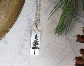 Pine Tree Personalized Necklace • Mothers Day Gift Engraved • Custom Nature Necklace • Sterling Silver • Gift For Her• Pine Tree Pendant