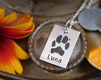 Real Dog Paw Print Necklace • Actual Dog or Cat Pawprint Jewelry • Engraved Custom Personalized Charm •Memorial Dog Loss Gift for Dog Lovers