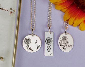 Sunflower Necklace Personalized • Daisy Necklace • Mothers Day Gift • Flower Necklace • Gift For Her• Gift for Mom • Gift for Grandma