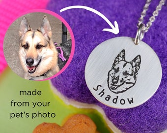 Pet Portrait Jewelry Necklace •  Dog photo Jewelry Necklace • Engraved Pet Photo • Memorial Pet Necklace • Dog Loss Gift Jewelry