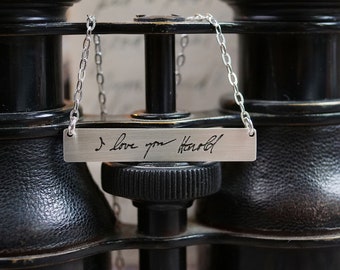 Handwriting Necklace Bar with Chain•  Actual Handwriting Necklace •  Real Handwriting Jewelry Gift • Gift for Her • Gift for Grandma or Mom