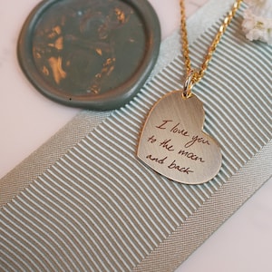 Actual Handwriting Necklace -  Gold Heart Necklace • Real Handwritten Heart Jewelry • Memorial Necklace  • Personalized Heart Necklace