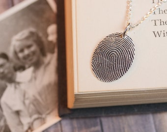 Actual Fingerprint Handwriting Necklace • Memorial  Personalized Fingerprint Jewelry • Memorial Gift • Memorial Charm • Grief Jewelry