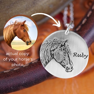 Horse Portrait Necklace • Horse Jewelry Necklace Personalized • Engraved Horse Photo • Memorial Horse Necklace • Horse Loss Gift Jewelry